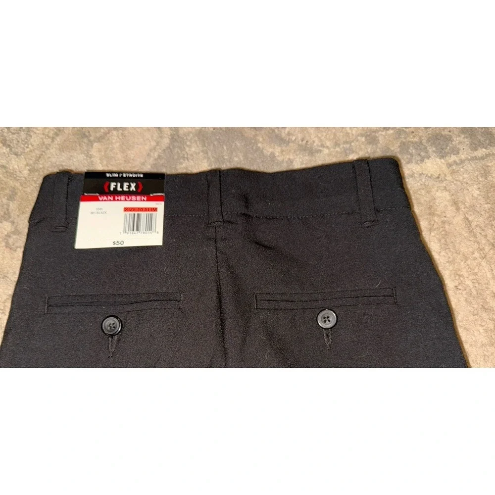 New VAN HEUSEN Boys Black Dress Pants Regular Size 10 Slim Flex Flat Front‎